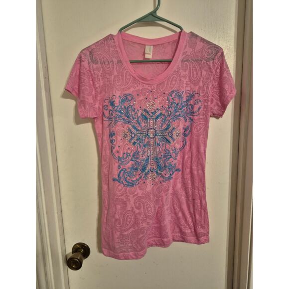 Cotton Heritage Cross Blinged T-shirt Size Large - Picture 1 of 5